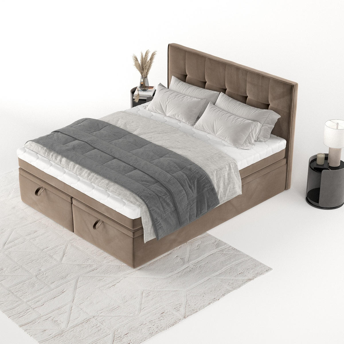 BOXBETT Arivo 140/200 cm Braun im Paros Stoff - Schwarz/Braun, Holz/Holzwerkstoff (140/200cm) - AltaBeds