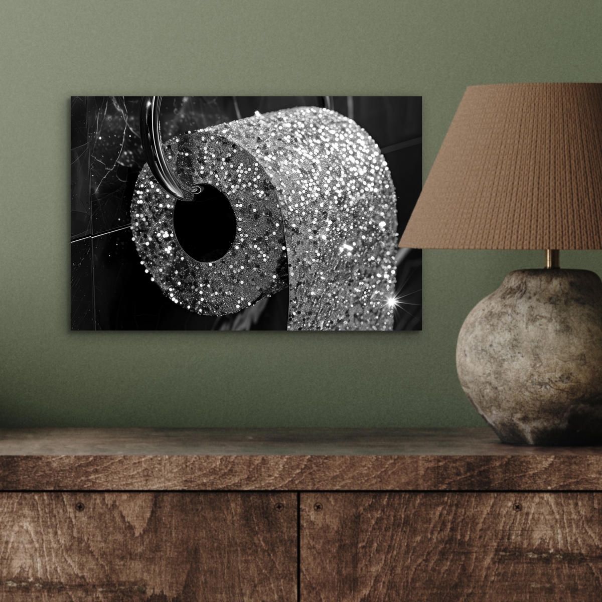 METALLBILD WC - Toilettenpapier - Schwarz und weiß - Glitter 30x20 cm - Silberfarben, Metall (30/20cm) - MuchoWow