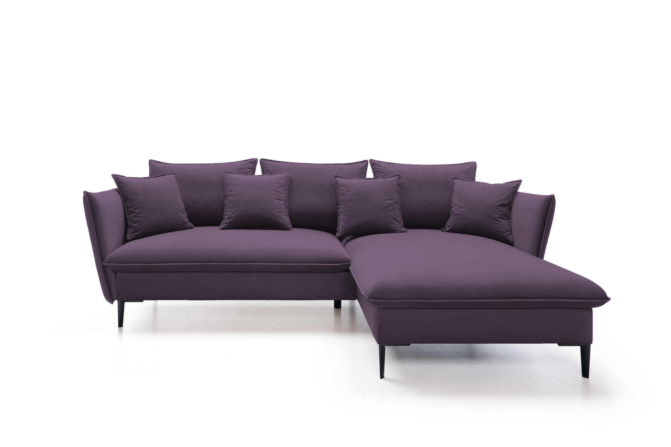 ECKSOFA GLOSS mit Schlaffunktion, Ottomane & goldenen Füßen – Samtsofa im GLOSSour-Stil mit Zierkissen, 258x167x91 cm, Rechte, HELL GRAU - Hellgrün, Holz/Textil (258/167cm) - DomoHome