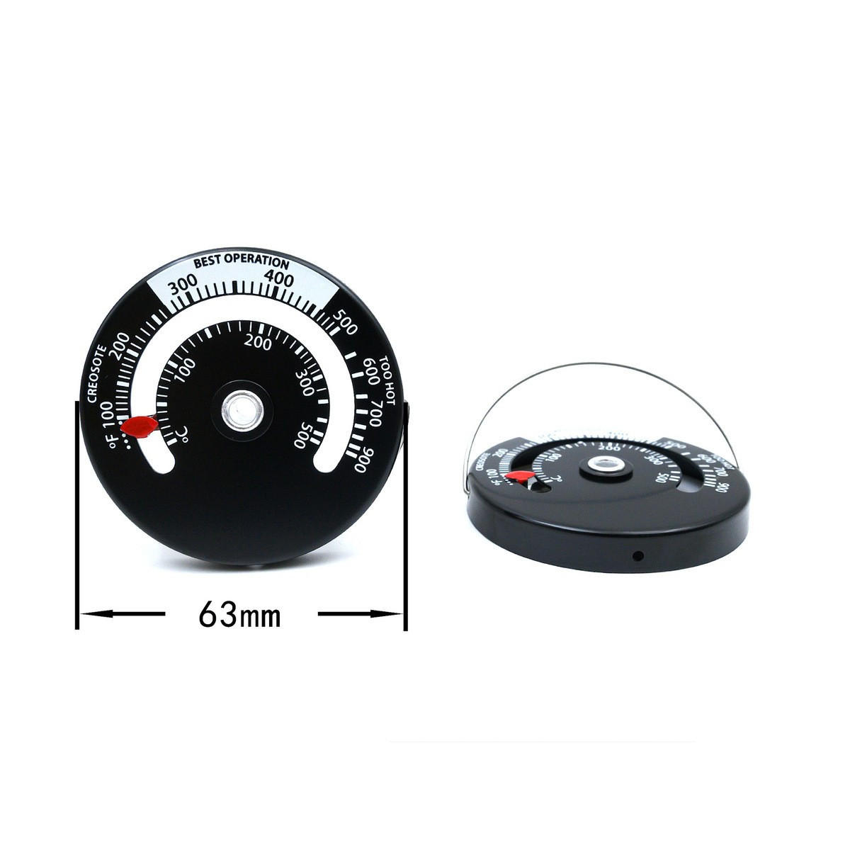 OFENTHERMOMETER Magnetisches Schwarz 6,3/0,9/6,3 cm - Schwarz, Metall (6.3cm)