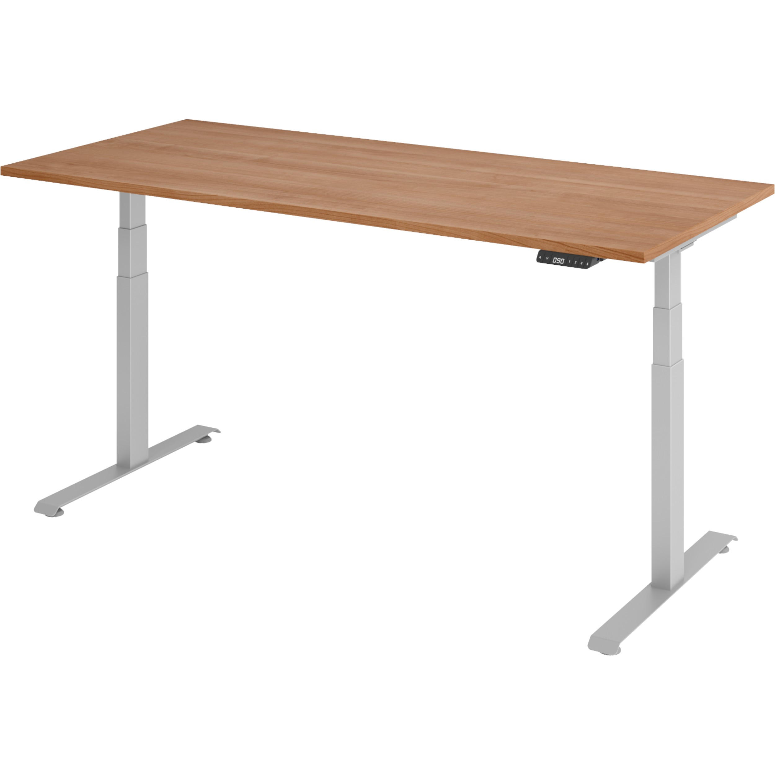 SCHREIBTISCH elektrisch 80/180/74 cm in Nussbaumfarben/Silberfarben - Silberfarben/Nussbaumfarben, Holzwerkstoff (80/180/74cm) - bümö