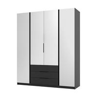 DREHTÜRENSCHRANK CAGLIARI 200/239/61,9cm 4-türig mit Spiegel Schwarz - Schwarz, Holzwerkstoff (200/239/61.9cm) - MASSENO