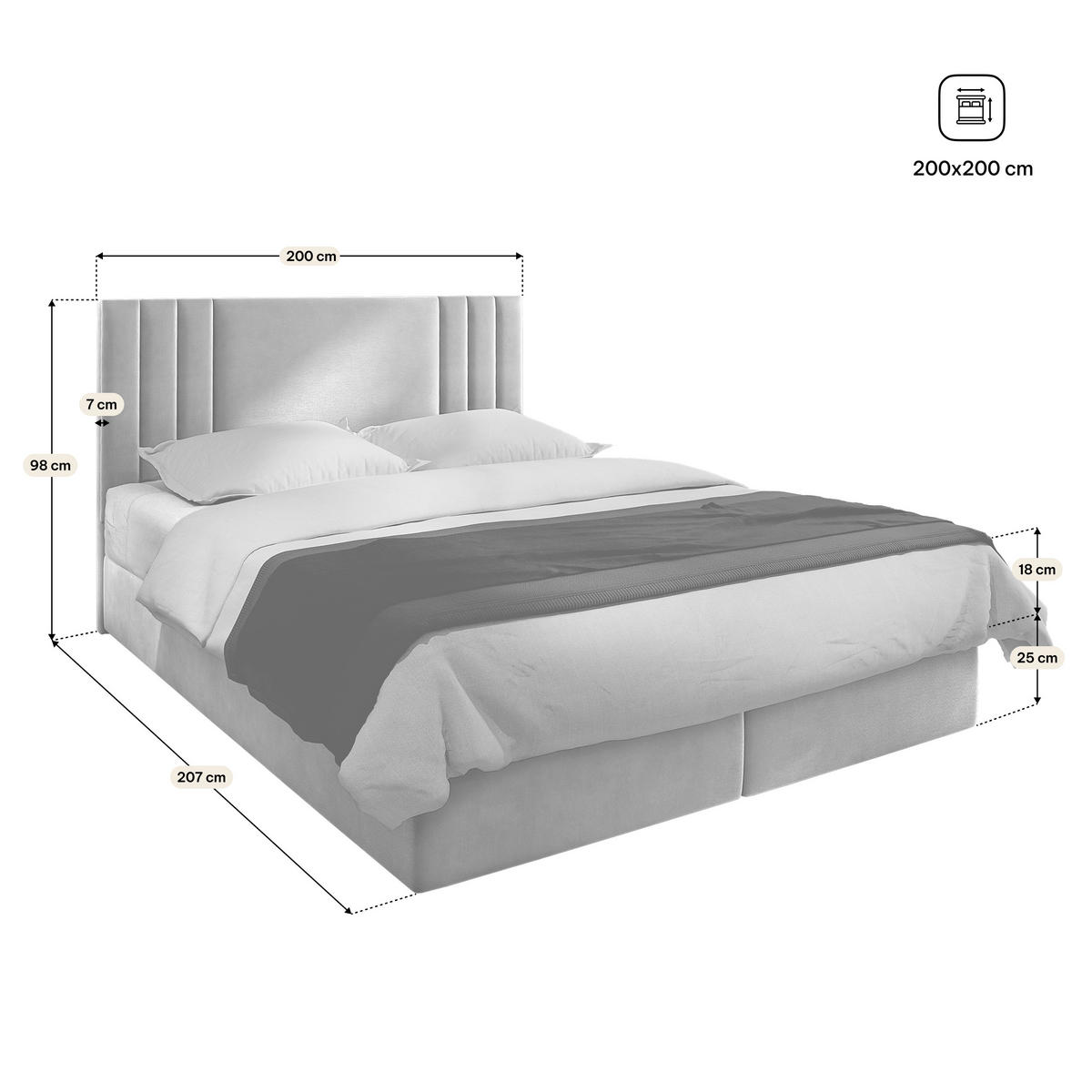 BOXBETT BRES 200x200 cm mit Matratze und Topper, H2+H3 - Schwarz - Schwarz, Holz (200/200cm) - MASSENO