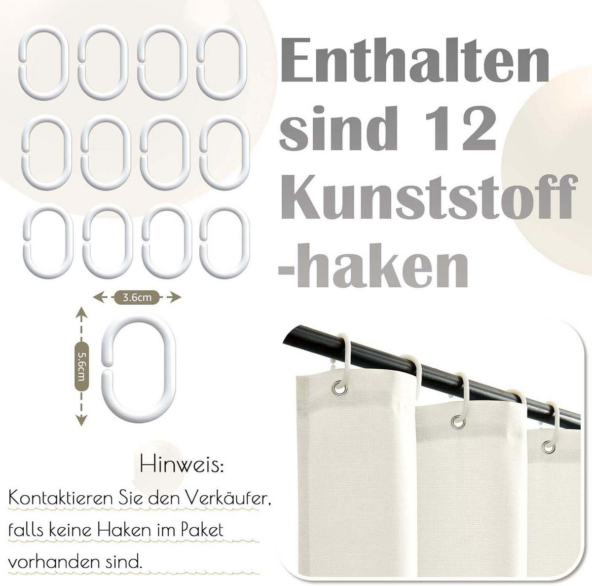 DUSCHVORHANG 180x180 cm mit 12 Haken - Beige, Textil (180/180cm)