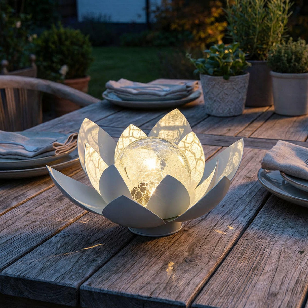 2X SOLARLEUCHTE Lotusblume Kunststoff Weiß LED 27,6 cm - Weiß, Glas (27.6/27.6/12cm)