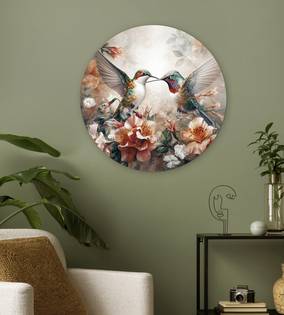 WANDBILD Kolibri - Vögel - Blumen - Natur 60x60 cm - Altrosa, Kunststoff (60/60cm) - MuchoWow
