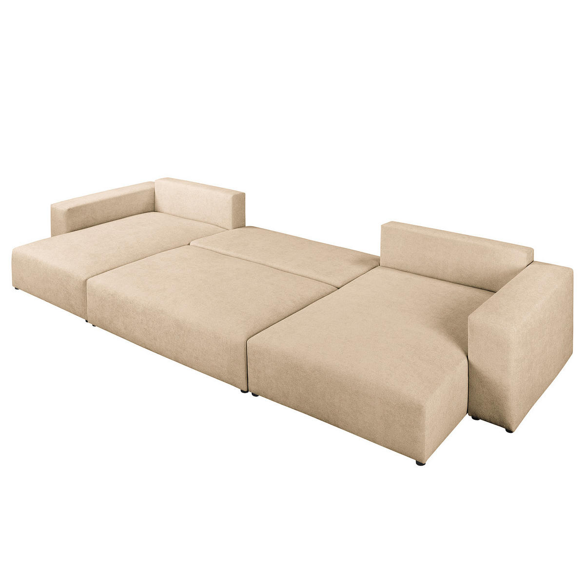 WOHNLANDSCHAFT mit Schlaffunktion - Beige/Schwarz, Kunststoff/Textil (398/70/148cm) - home24