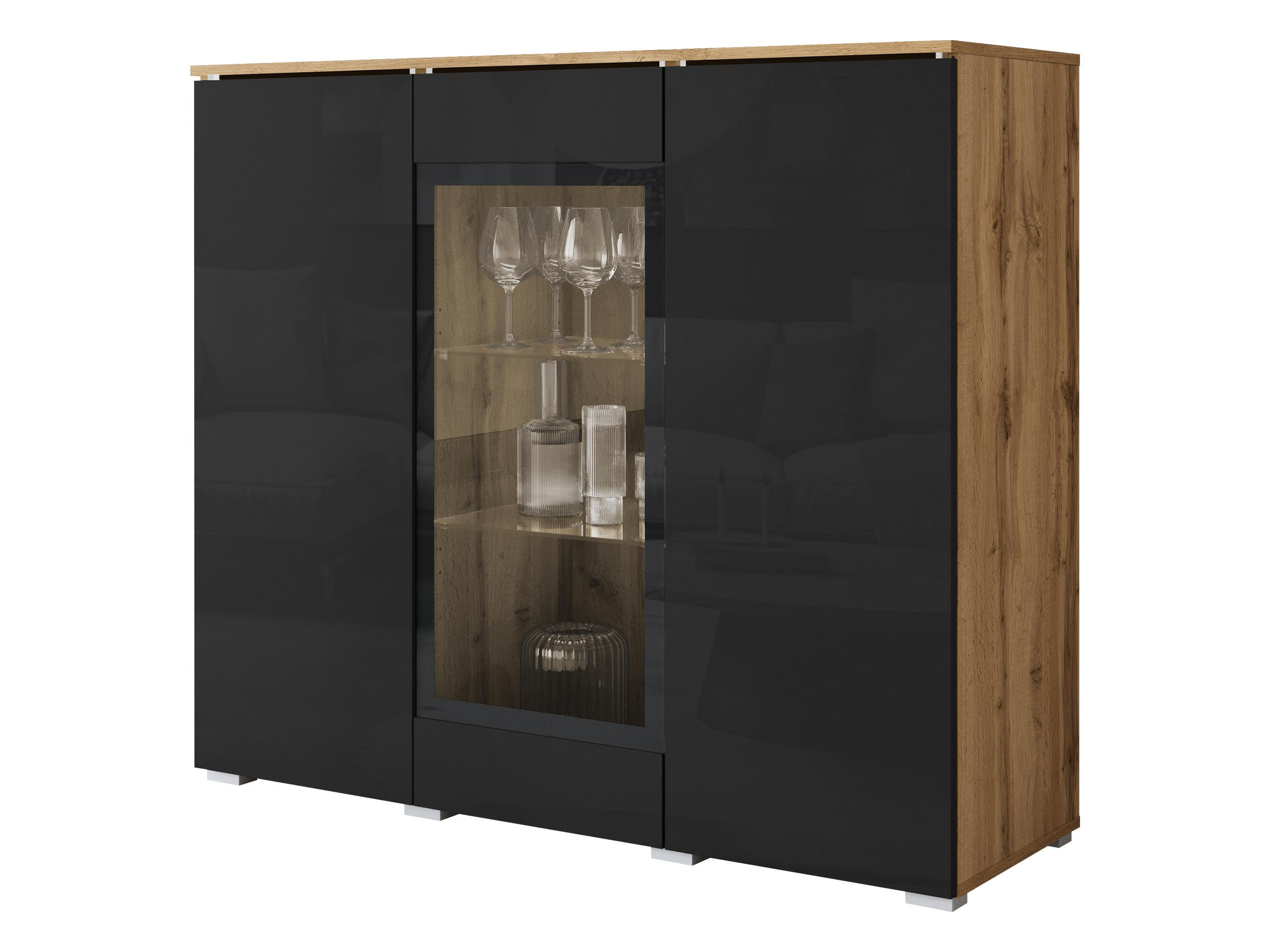 KOMMODE Vera 120 - Schwarz Hochglanz/Silberfarben, Holzwerkstoff/Kunststoff (120/104/40cm) - MIRJAN24