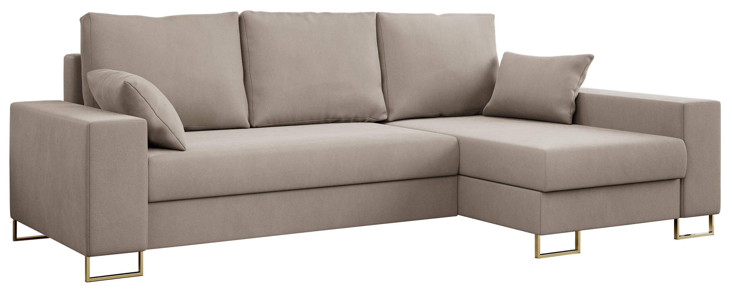ECKSOFA Dorian Velvet Beige - Beige/Goldfarben, Textil/Metall (242/138cm) - MKS