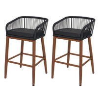 GARTENSTUHL 2er-Set HxBxT 92x51x53cm Sitzhöhe 76cm Anthrazit Kissen Dunkelgrau Seilgeflecht Metall Holz-Optik - Anthrazit, Metall (51/92/53cm) - PROREGAL