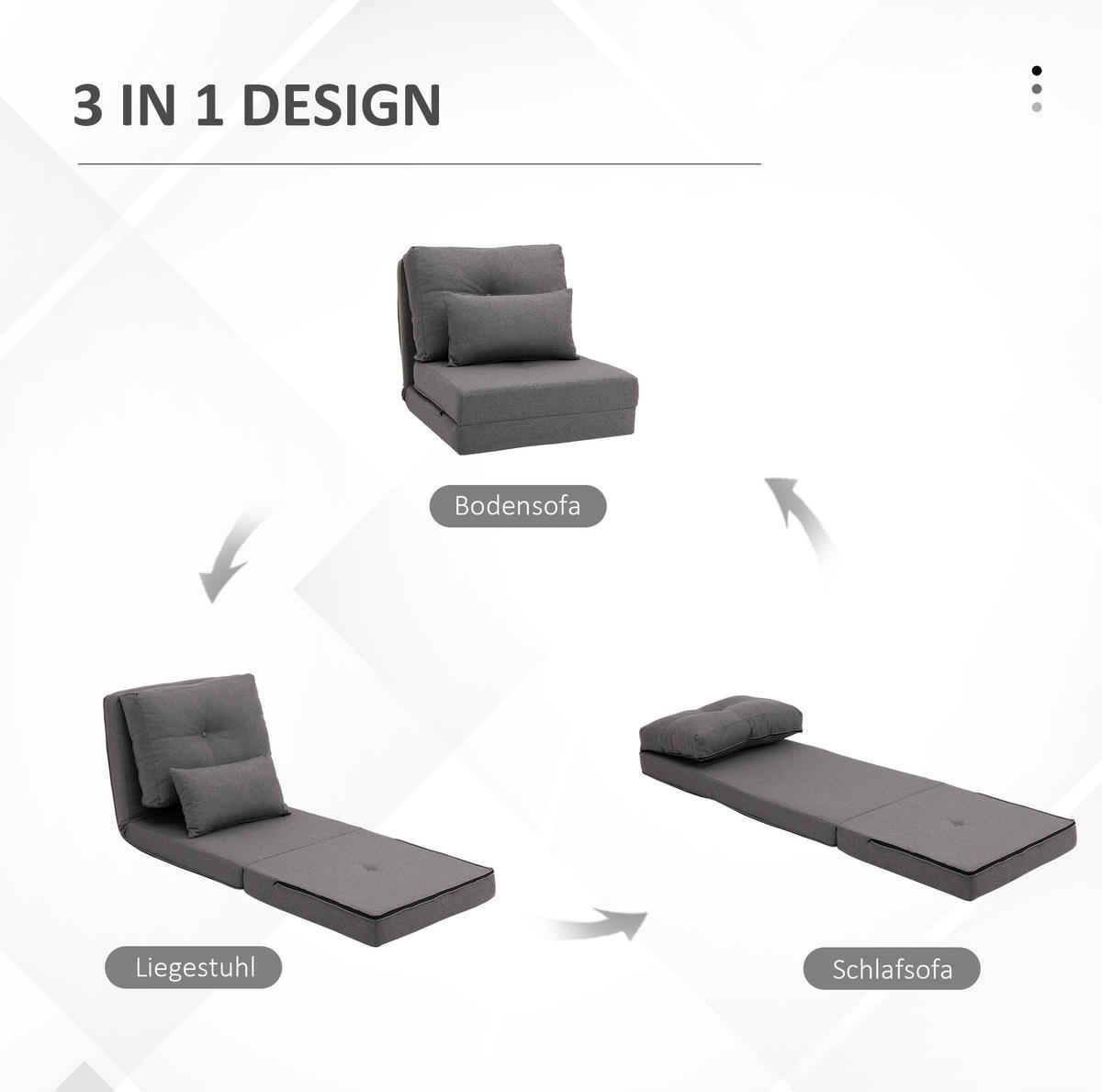 BODENSOFA 2-in-1 60 x 80 x 56 cm Dunkelgrau - Dunkelgrau, Metall (60/56/80cm) - Meubliv