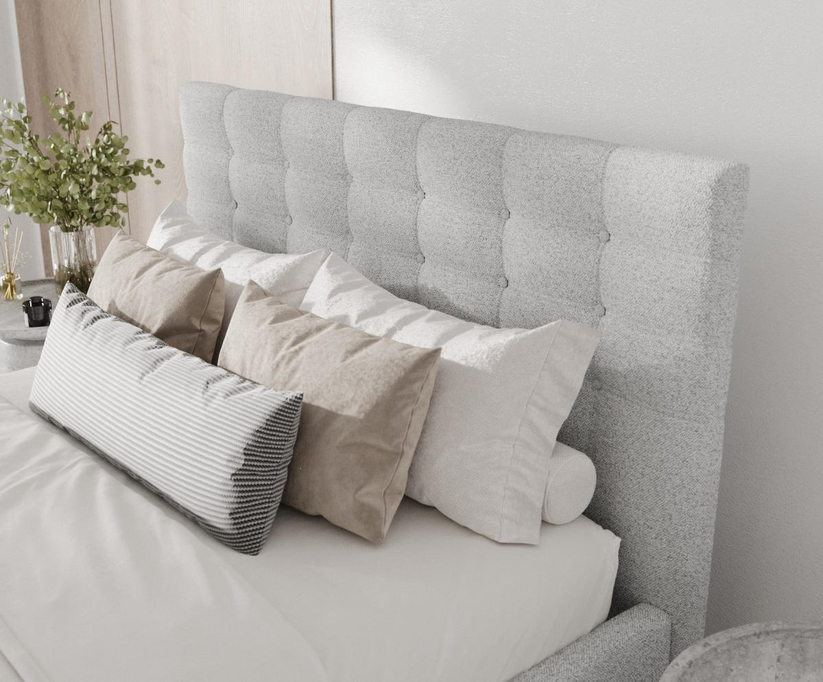 POLSTERBETT Soma 140/200 cm Hellgrau im Riva Stoff - Hellgrau/Naturfarben, Holz/Holzwerkstoff (140/200cm) - AltaBeds