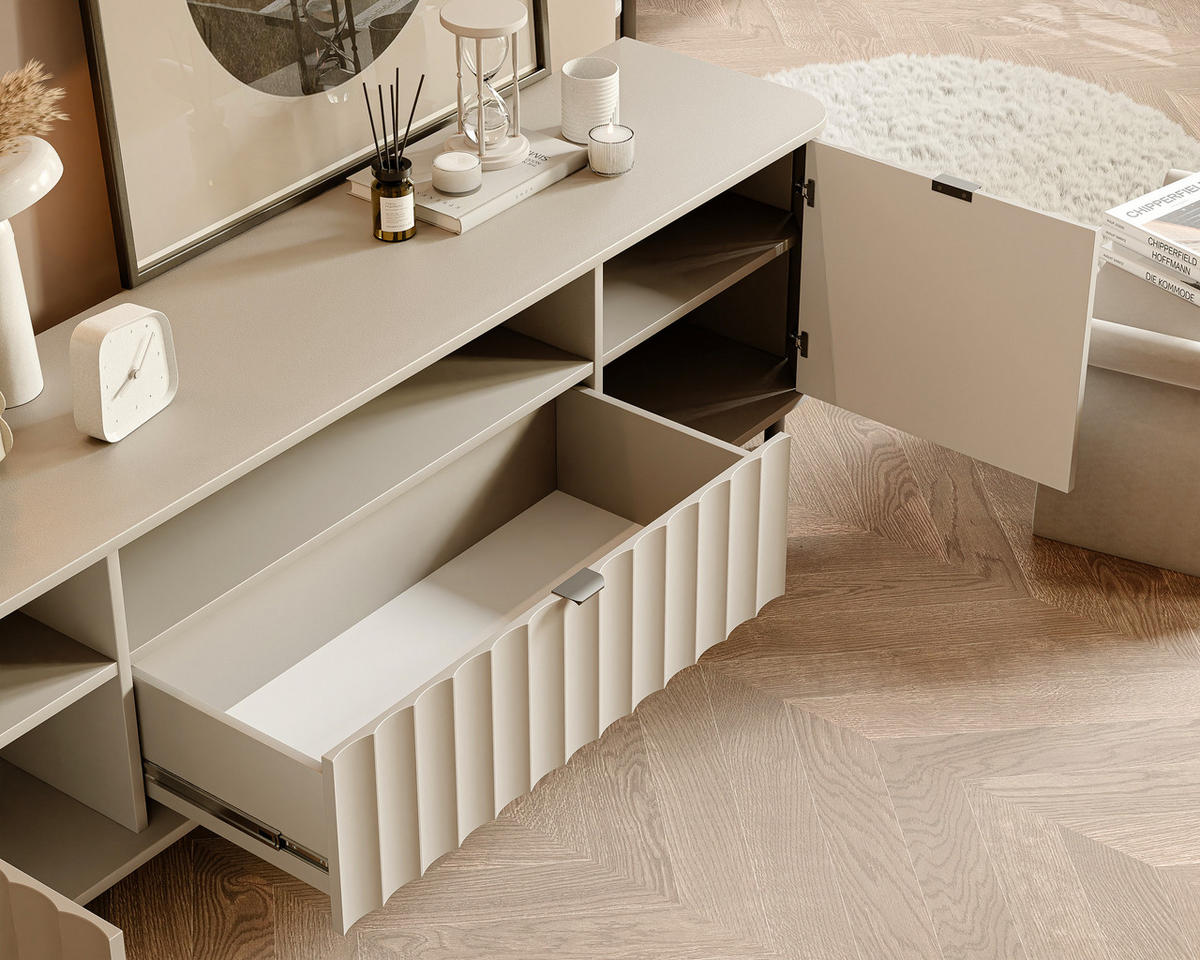 TV-LOWBOARD VITA stehend, 196 cm Lehmgrau - Grau, Holzwerkstoff/Metall (196/57/40.5cm) - Idohome