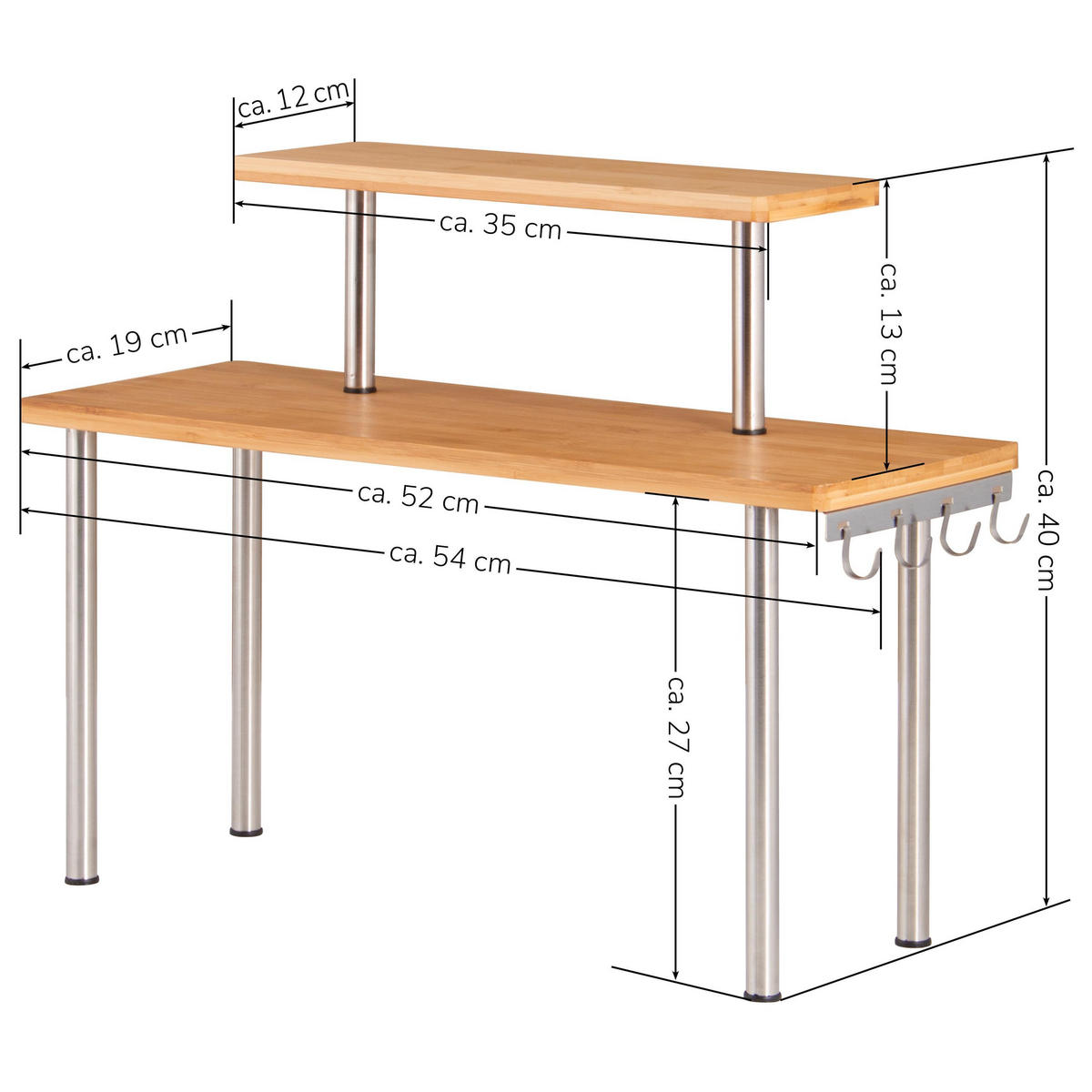KÜCHENREGAL, Edelstahl - Edelstahlfarben, Holz (52/40/19.5cm) - bremermann