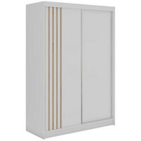 SCHWEBETÜRENSCHRANK mit Lamellen NAURU - 150 - Weiß und Eiche Artisan - Alufarben/Weiß, Holzwerkstoff/Metall (150/216/61cm) - MKS