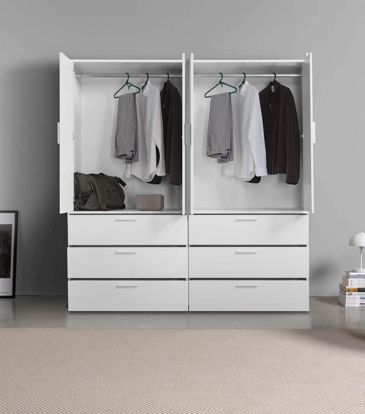 KLEIDERSCHRANK Grid deckenhoch - Weiß, Holzwerkstoff (180/234/58cm) - Mokebo