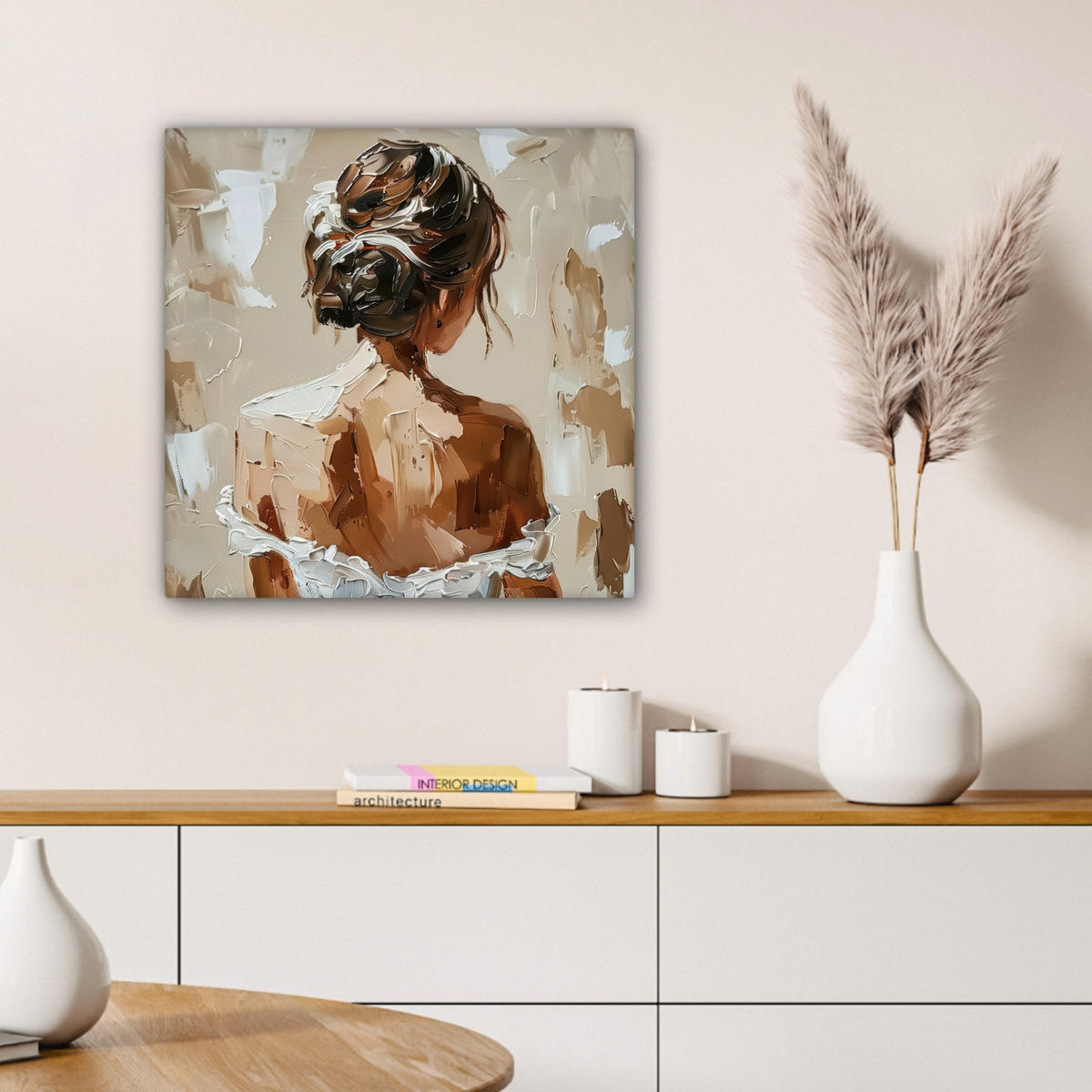 OBRAZ NA PLÁTNE Žena - Farba - Abstraktná - Béžová - Moderná 50x50 cm - piesková, textil (50/50cm) - MuchoWow