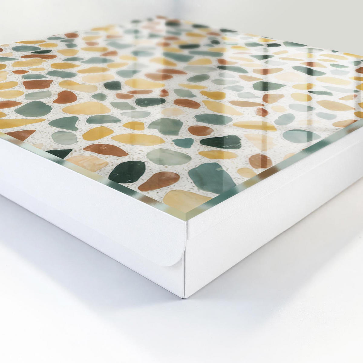 SCHLÜSSELBOX Weiß 30x30 cm – Türöffnung nach rechts - Kieselsteinmosaik - Gelb, Metall (30/30/5cm) - TULUP