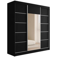 KLEIDERSCHRANK mit Spiegel V2-LINEA 215x200 cm Schwarz - Schwarz, Holzwerkstoff (200/215/61cm) - ALTDECOR