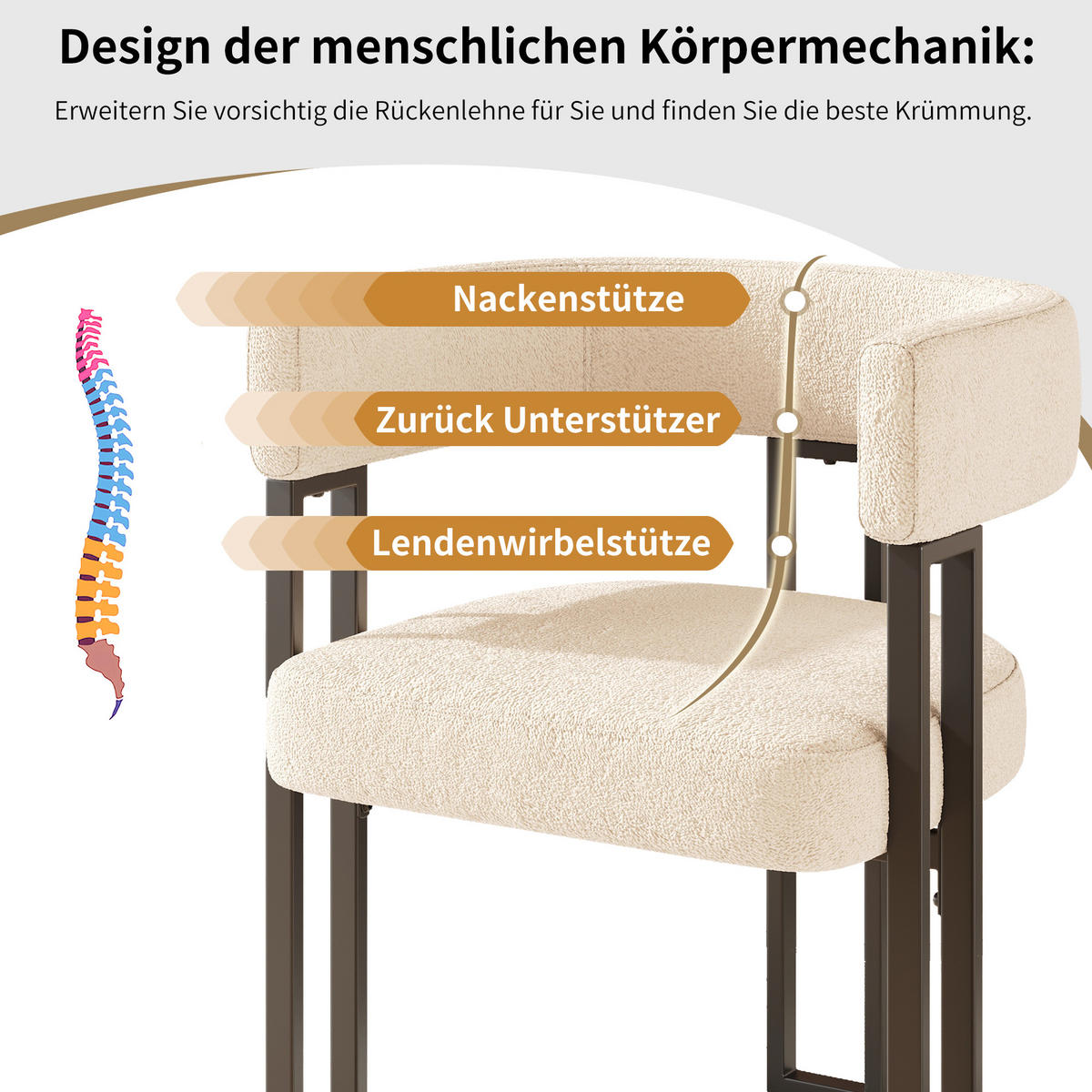 WOHNZIMMER STÜHLE mit Lammwollstoff 4tlg mit Rückenlehne - Beige, Textil (54/72/51.5cm) - EVRYAE