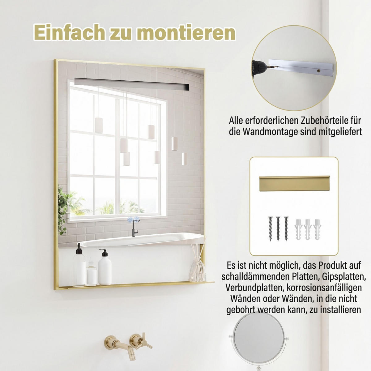BADSPIEGEL mit Beleuchtung gold - Goldfarben, Glas (60/80/12cm) - COSTWAY