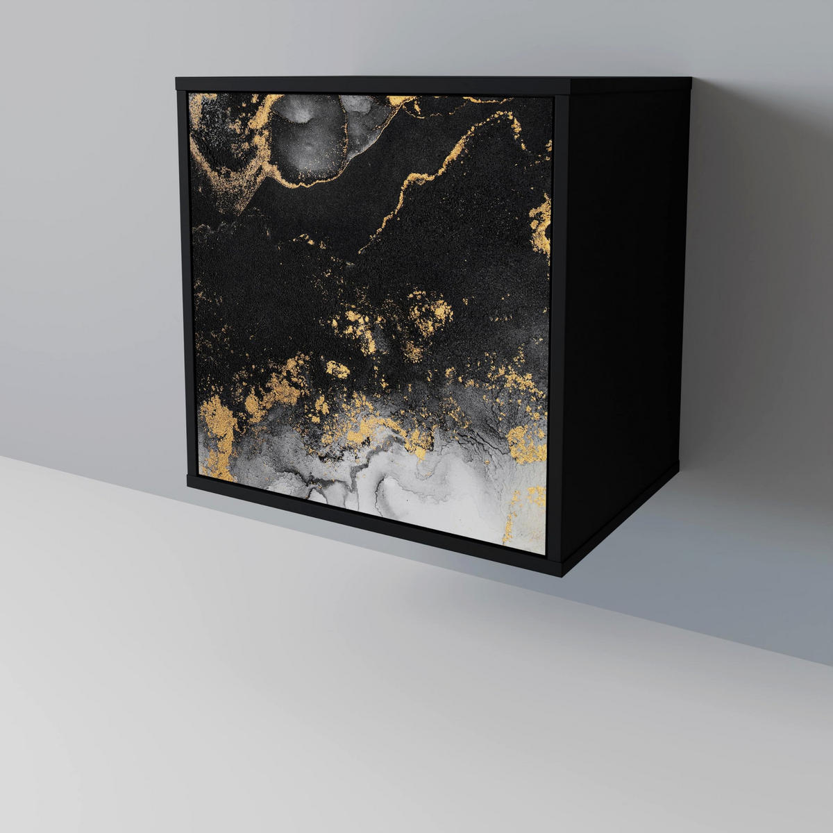 SIDEBOARD MARBLE OF TOMMORROW, Schwarz, 57,5x42x72,5 cm, Schwarze Metallfüße - Multicolor/Schwarz, Holzwerkstoff/Metall (57.5/72.5/42cm) - SpaceRebels