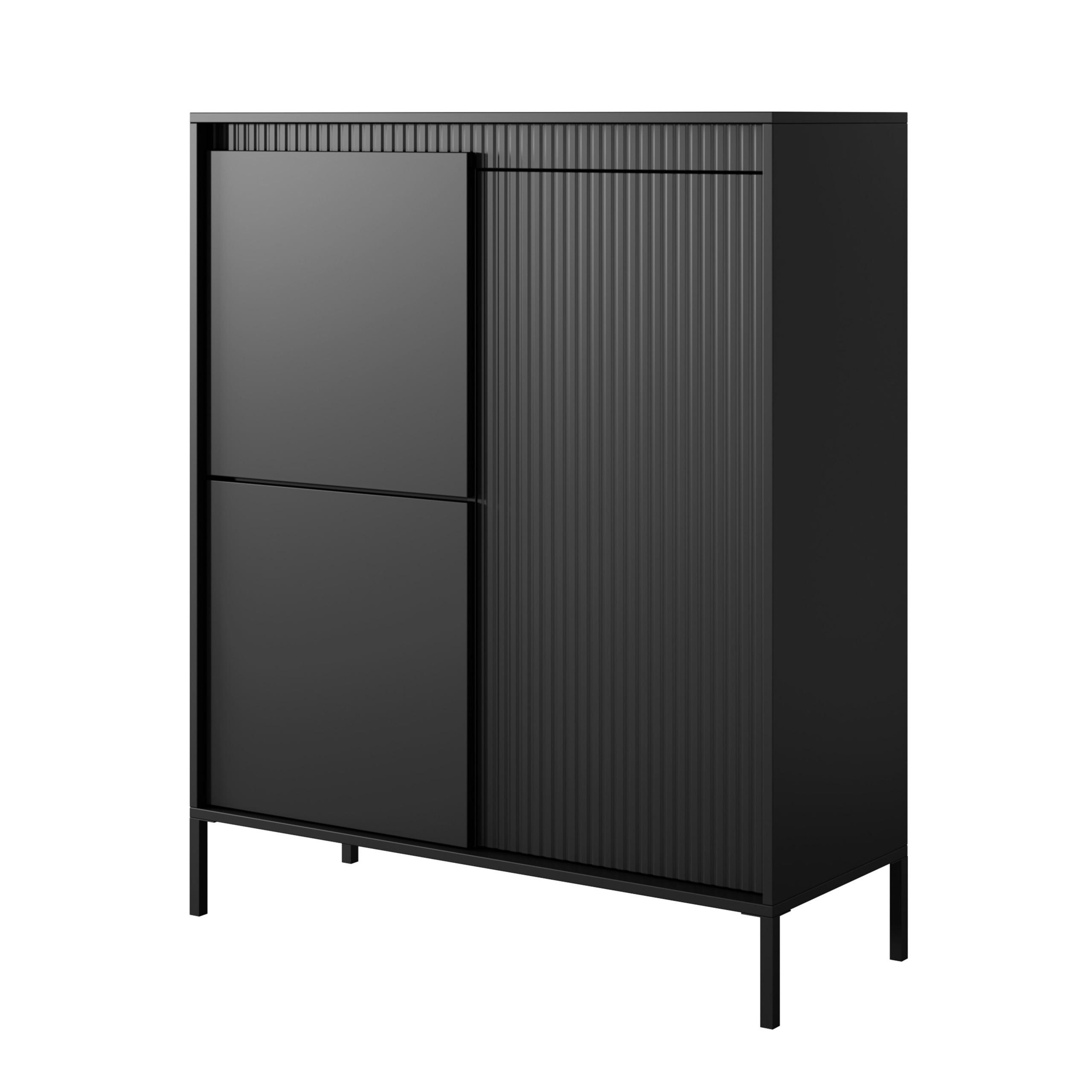 HIGHBOARD SENSATO 104/123/40 cm mit 3 Türen Schwarz - Schwarz, Holzwerkstoff (104/123/40cm) - MASSENO