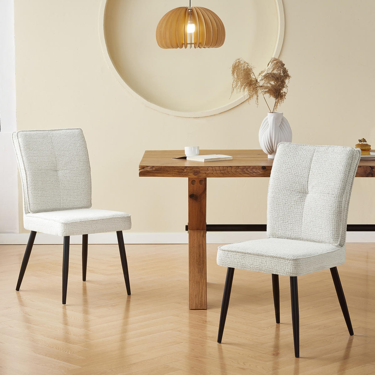 STUHL 2er-Set mit Metallbeinen Chenille Cremeweiß - Weiß, Metall (41/90.5/44cm) - Meubliv