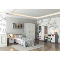 JUGENDZIMMER Elora in Grau und Weiß – 6-teiliges Set – Grifffarbe Rot - Grau, Holzwerkstoff (80/200/120cm)
