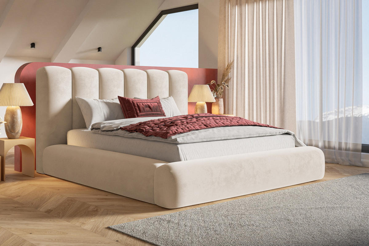 DOPPELBETT 160x200 cm Lumaro mit Dicker Schaum und Bettkasten, Beige - Beige, Holz/Textil (160/200cm) - Emporius