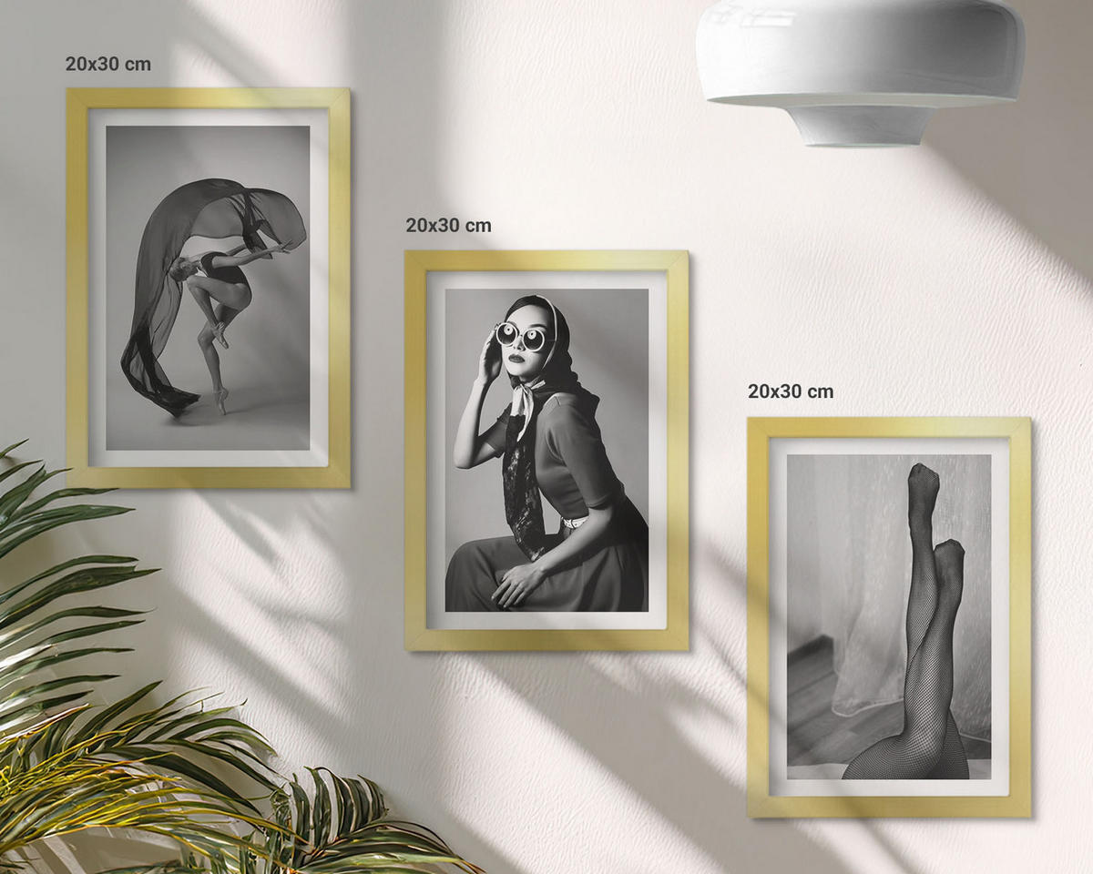 WANDBILDER 3er Set - 20x30 cm Goldrahmen - Schwarz-Weiß-Porträts von Frauen - Goldfarben, Kunststoff (20/30cm) - ArtPrintCave