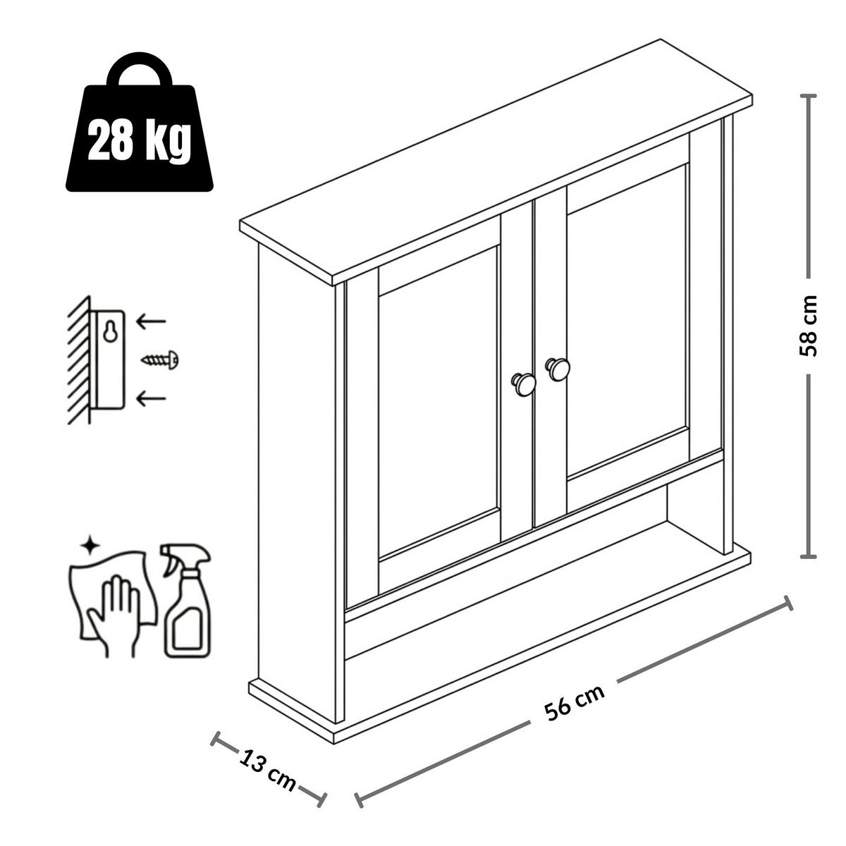 BADEZIMMERSCHRANK Luma Spiegel 56/13/58 cm - Weiß, Holzwerkstoff (56/58/13cm) - EDAXO
