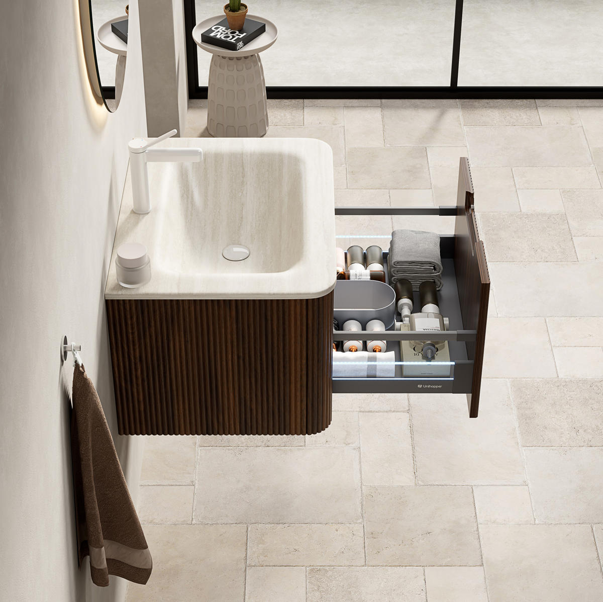 WAND-WASCHTISCH 60 cm mit integriertem Becken Beige/Walnuss - Beige, Holzwerkstoff (46/37.5/60cm) - Beauniv