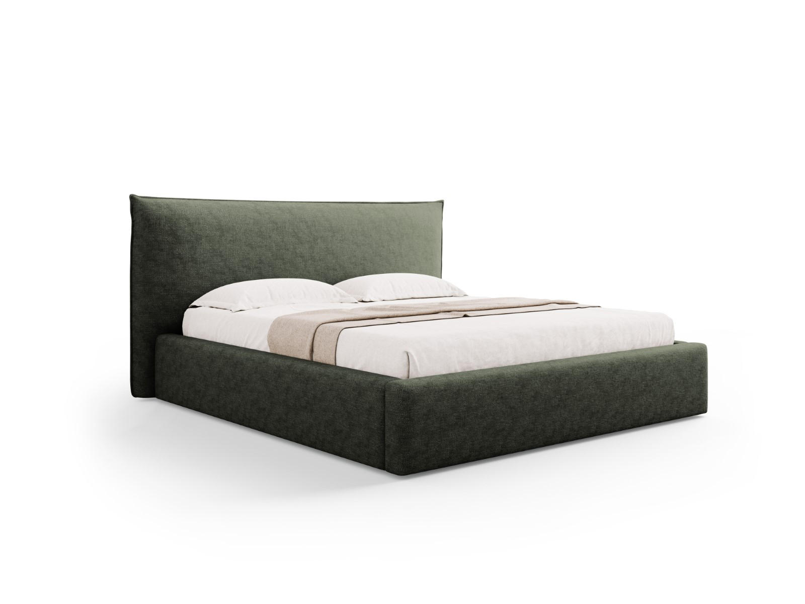 BETT mit Bettkasten und Kopfteil Kaelle aus Chenille-Stoff grün 140x200cm - Grün, Textil (140/200cm) - Micadoni