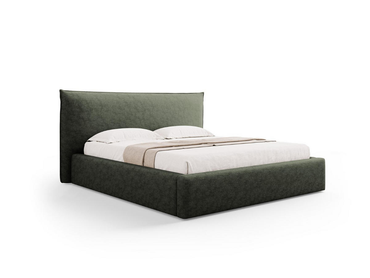 BETT mit Bettkasten und Kopfteil Kaelle aus Chenille-Stoff grün 140x200cm - Grün, Textil (140/200cm) - Micadoni