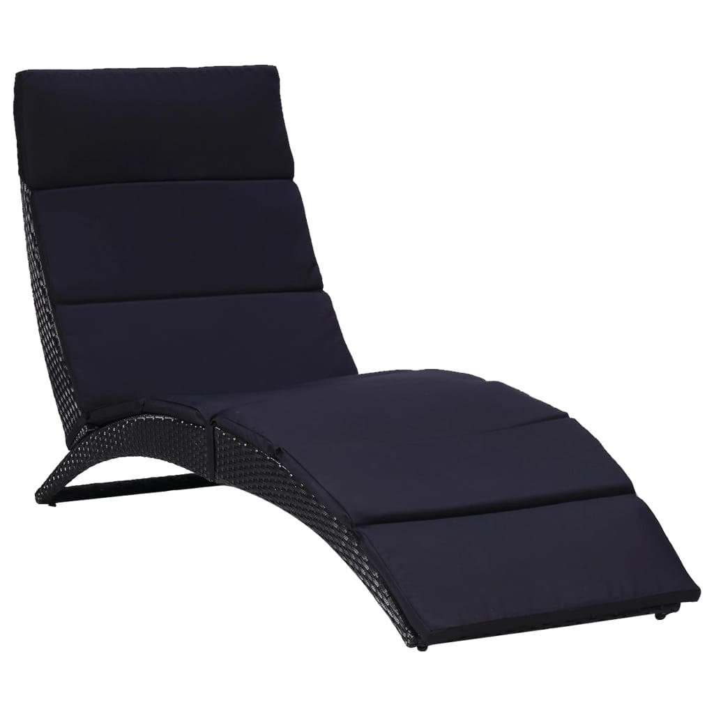 SONNENLIEGE mit Auflage Poly Rattan Schwarz - Grau, Textil (64/86/162cm) - furnicato