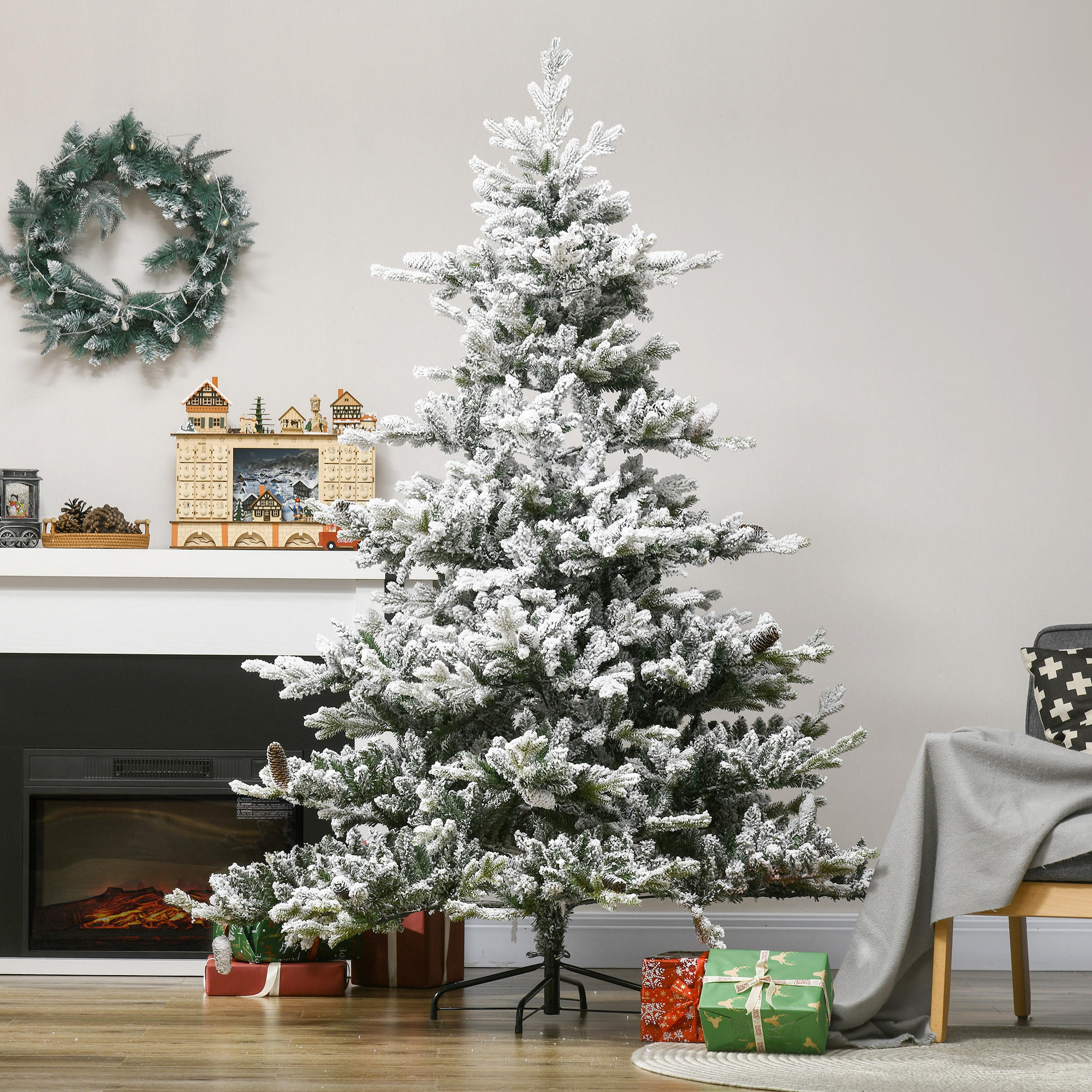 WEIHNACHTSBAUM, PE, Kunststoff, Stahlrohre, Grün+ Weiß - Multicolor, Kunststoff (180cm) - HOMCOM