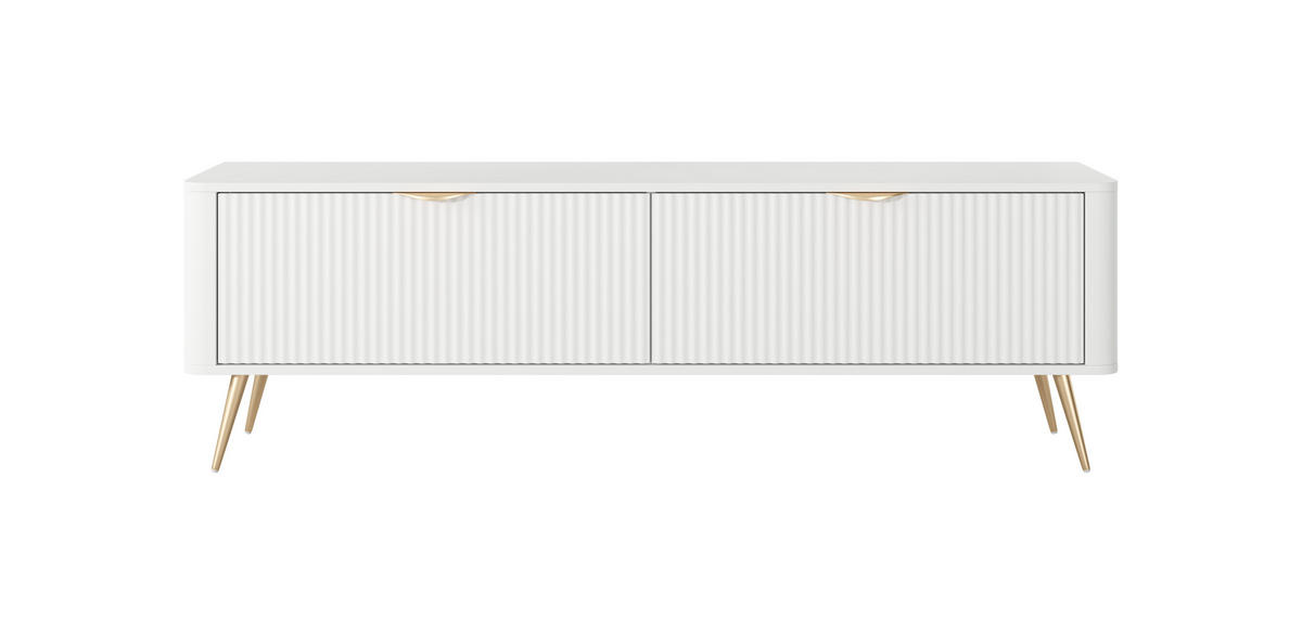 TV Schrank 163 cm Brando auf Beinen, 2 Türen, Weiß - Goldfarben/Weiß, Holz/Metall (163/51/38cm) - Emporius