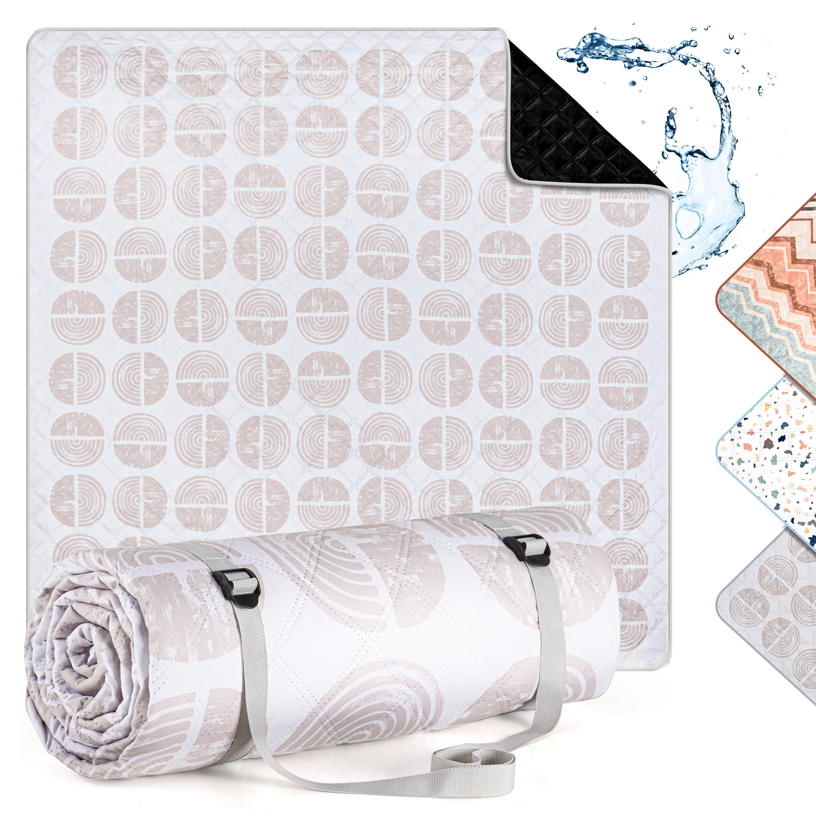 PICKNICKDECKE wasserabweisend 200x200 cm Boho & Terrazzo Design - Camping Decke Boho Kreise - Beige, Textil (200/200cm) - Blumtal
