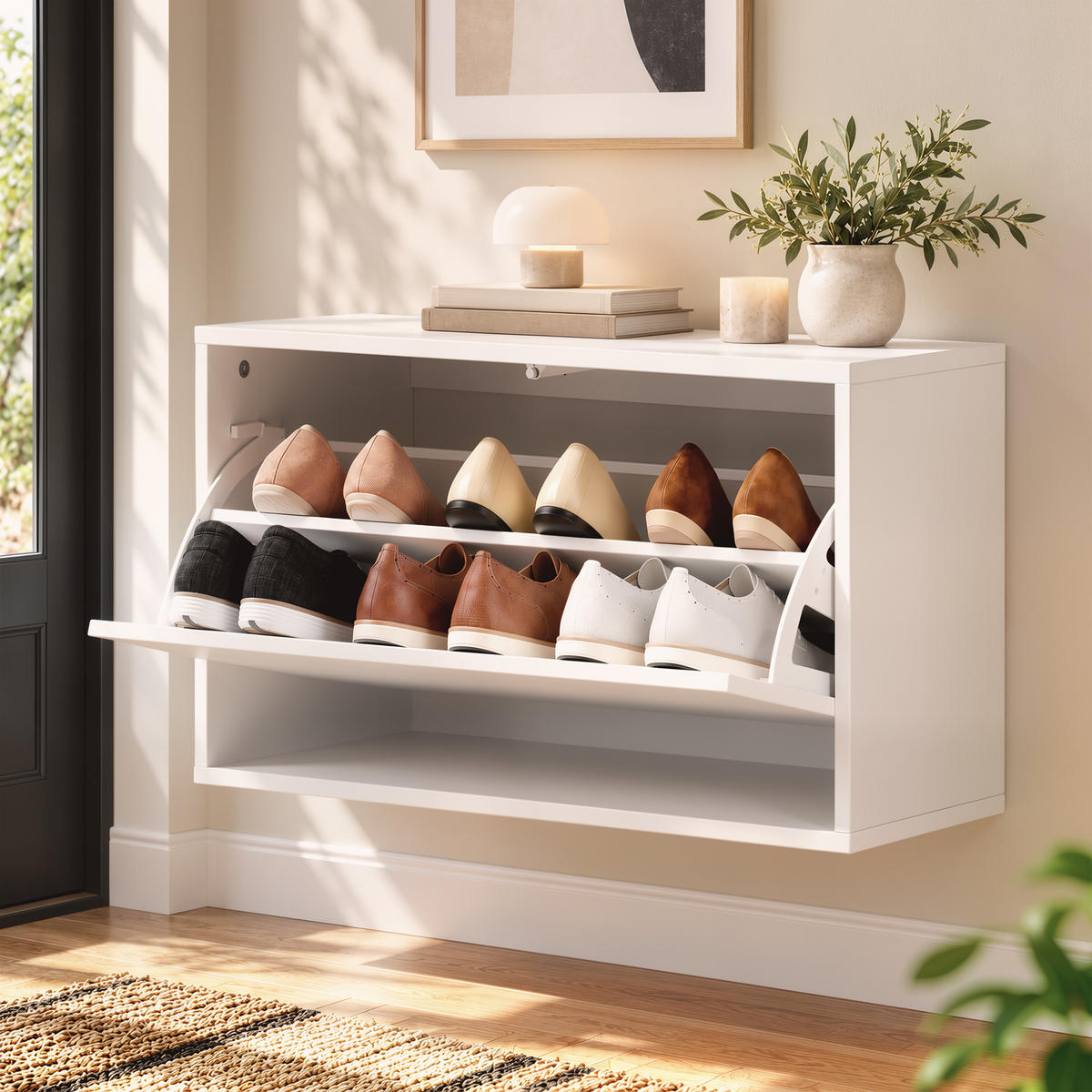 KLAPPSCHUHSCHRANK MDF Spanplatte Weiß - Weiß, Holzwerkstoff (30/43/70cm) - HOMCOM