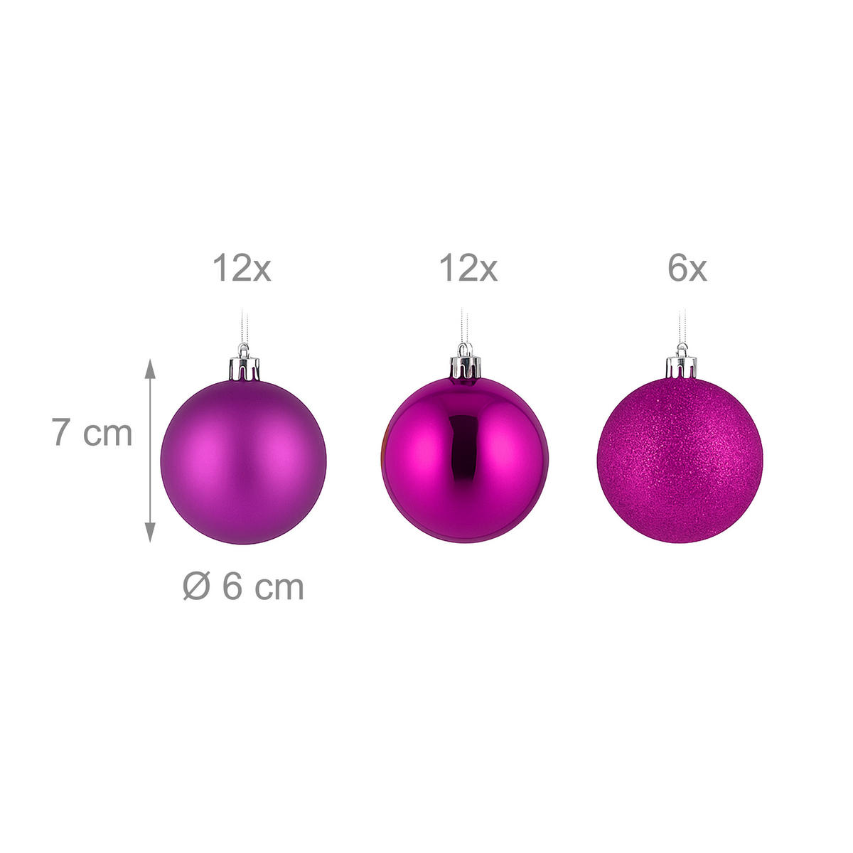 30XWEIHNACHTSKUGELN - Pink, Kunststoff (6/7/6cm) - Relaxdays