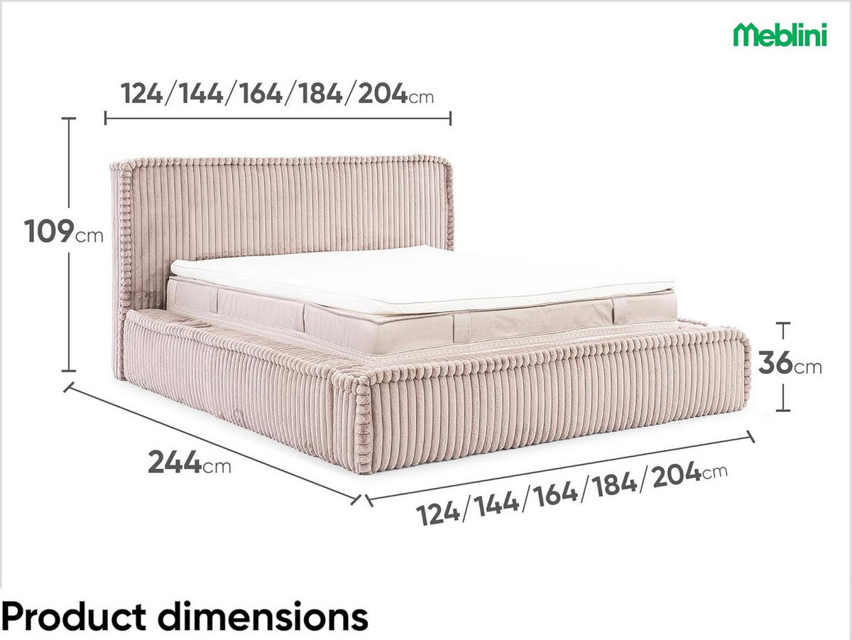 POLSTERBETT MESUT - Hellbraun, Textil (120/200cm) - Meblini