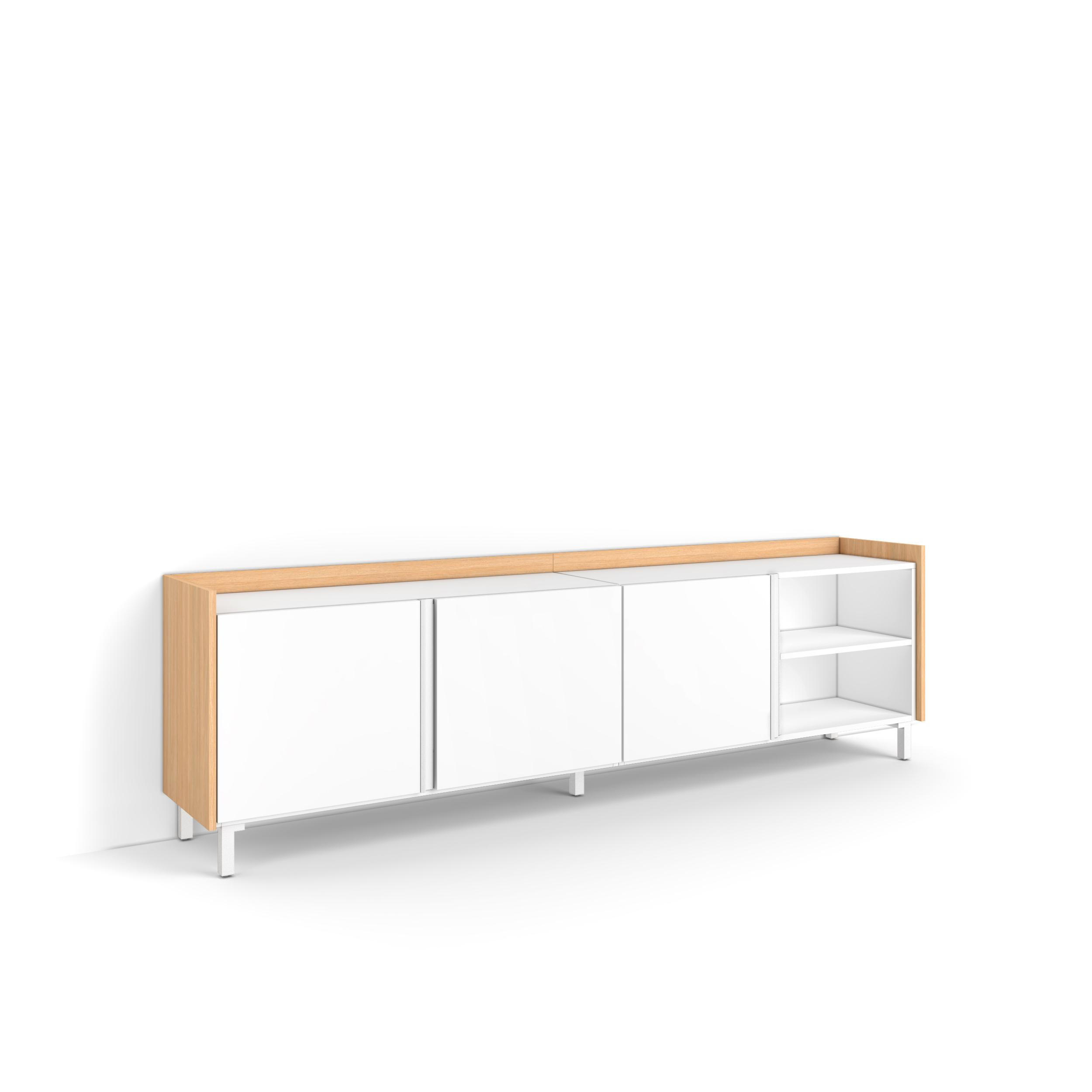 LOWBOARD, Weiß und Eiche, 207/35/61cm, mit Beinen - Weiß, Holzwerkstoff (207/61/35cm) - Skraut Home