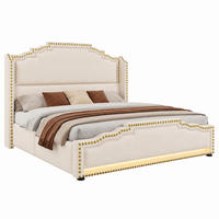 POLSTERBETT mit 4 Schubladen und LED 140x200 cm Samt Beige - Beige, Metall (140/200cm) - Meubliv