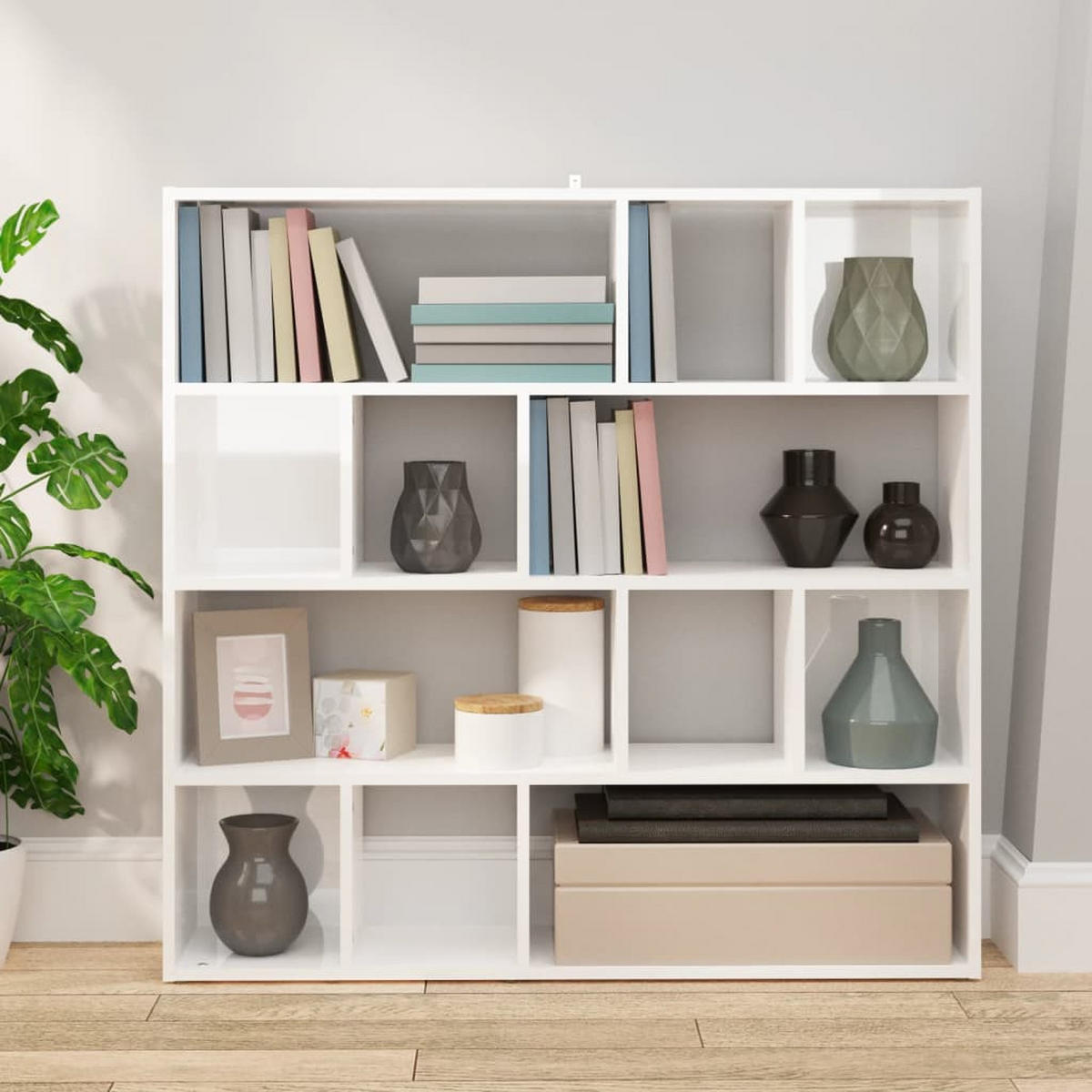 BÜCHERREGAL/RAUMTEILER Hochglanz-Weiß 105x24x102 cm - Weiß, Holzwerkstoff (105/102/24cm) - furnicato