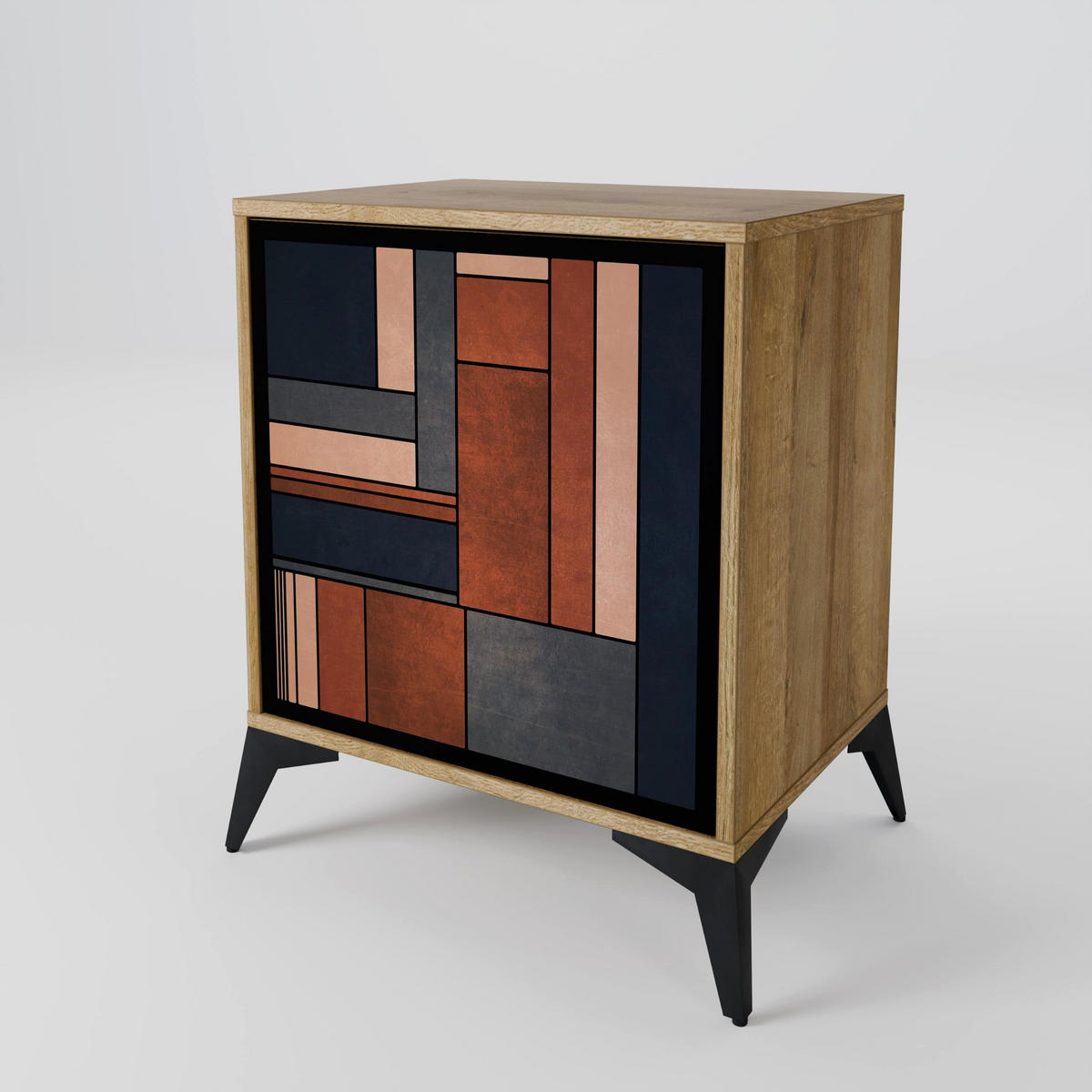 SIDEBOARD INTREPID FORMATION, Eichefarben, 57,5x42x72,5 cm, Schwarze Metallfüße - Eichefarben/Multicolor, Holzwerkstoff/Metall (57.5/72.5/42cm) - SpaceRebels