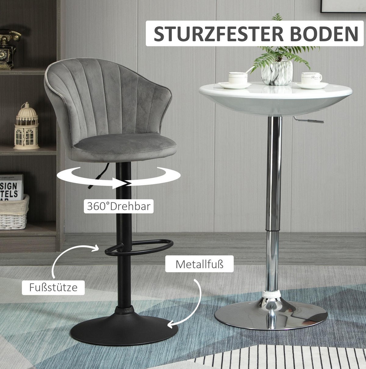 BARHOCKER 2er-Set höhenverstellbar drehbar Grau 54 x 56 x 91-111 cm - Grau, Metall (56/111/54cm) - Meubliv