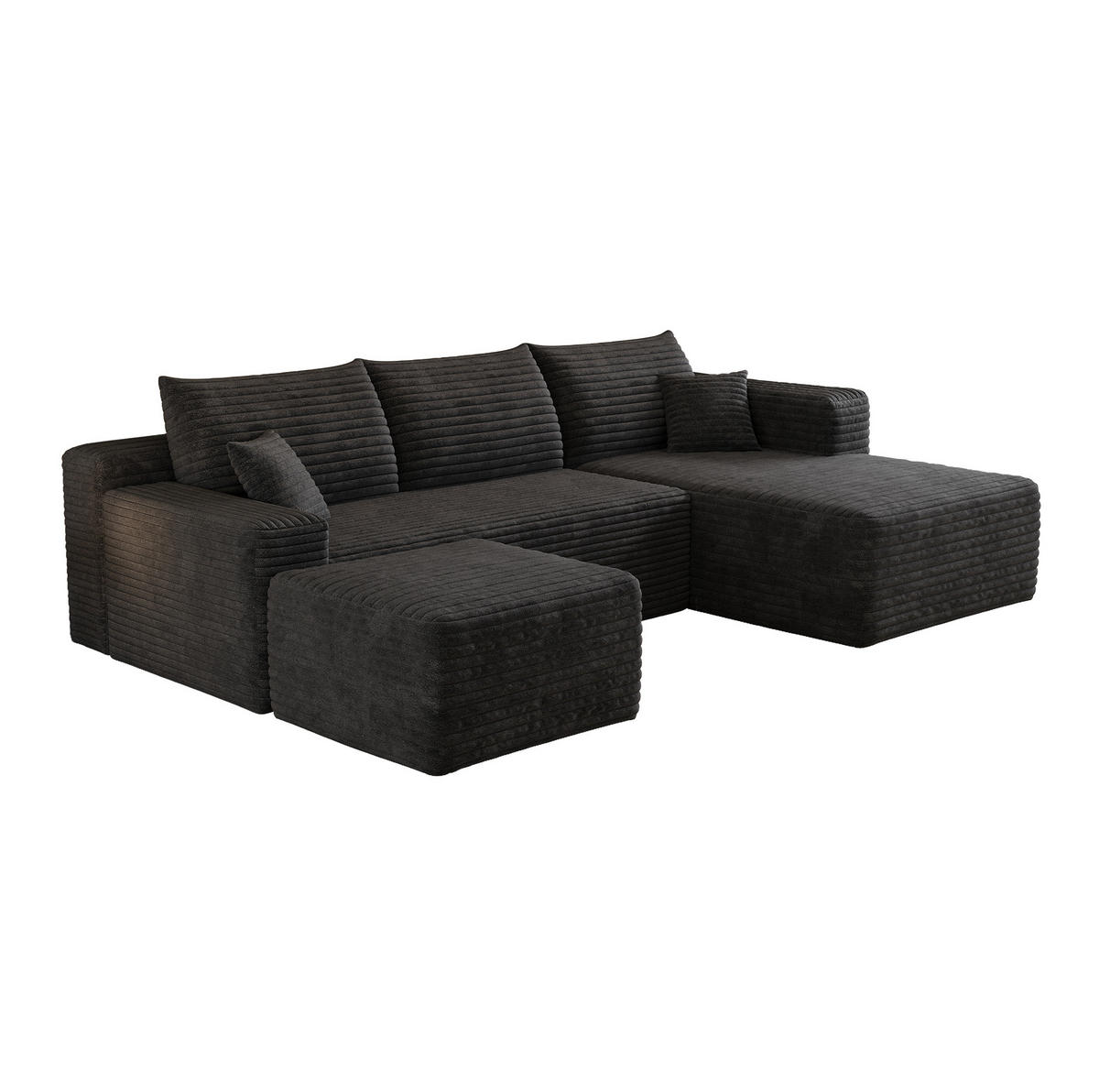 ECKSOFA 241/151/58 cm schwarz aus Stoff ohne Montage - Schwarz, Textil (151/241cm) - OKWISH