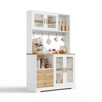 BUFFET 178 cm MDF Natur Weiß mit RGB-LED, Weinregal und Glasfront - Weiß, Holzwerkstoff (40/178/110cm) - Korfee