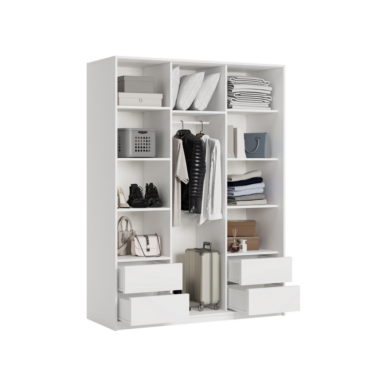 SCHWEBETÜRENSCHRANK NISSE 150/205/60 cm 3-türig Weiß - Weiß, Holzwerkstoff (150/205/60cm) - MASSENO